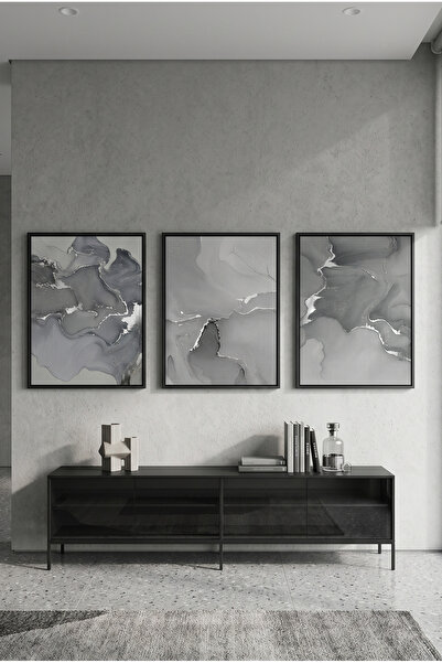 Jasmine Art Sterling Vein Set of 3 Abstract Wall Art | Framed Canvas Print wi...