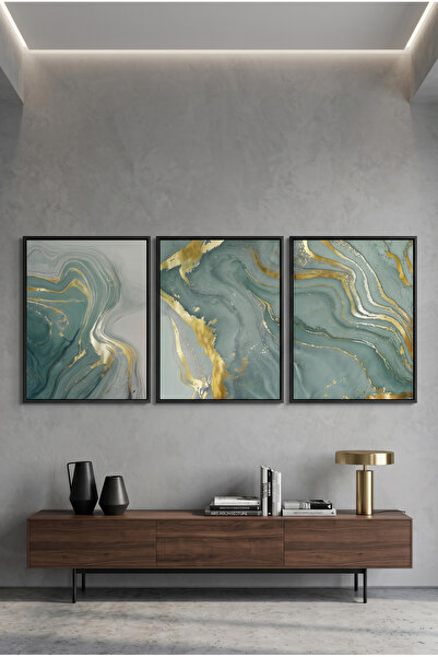 Jasmine Art Emerald Flow Set of 3 Abstract Wall Art | Framed Canvas Print wit...