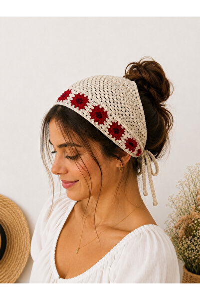 minelesarp Bandană triunghiulară tricotată manual cu motiv floral – Bandană d...