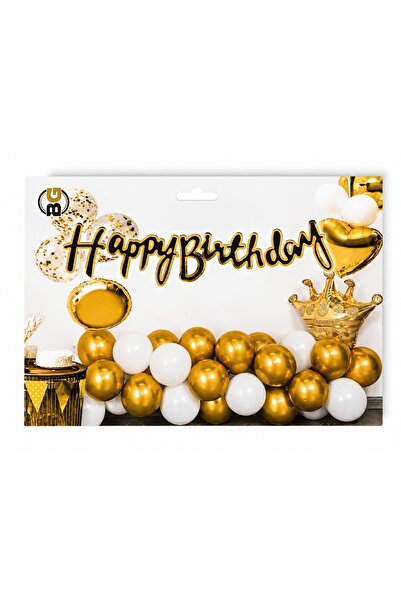 BG Gold-Gold Gilded Black Happy Birthday Calligraphy Banner