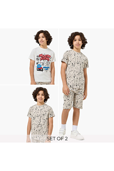 Juniors Set of 3 Crew Neck Short Sleeves T-shirt and Shorts Set with Print