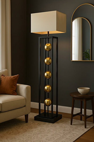 VENÜS NOVA VENÜS GACRUX | MODERN SİYAH&GOLD METAL LAMBADER | KREM KUMAŞ BAŞLI...