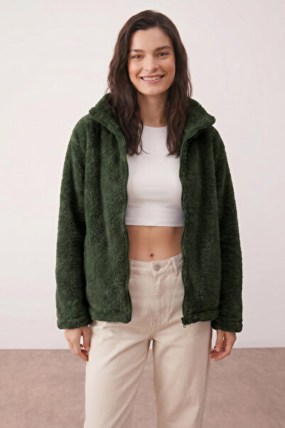 Purpleclo Women's Oversize Zippered Teddy Plush Cardigan