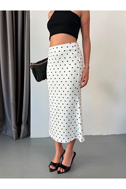 BE CHİC Women's Polka Dot Softtouch Modal Fabric High Waist Maxi Long Fish Sk...