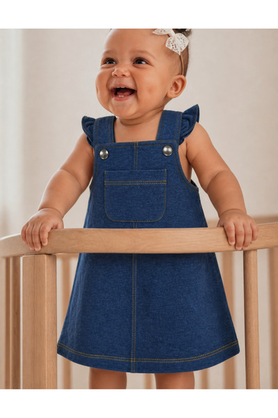 OrganicKid Denim Bebek Salopet Elbise
