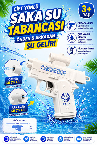 hak-iş oyuncak Beyaz Çift Yönlü Şaka Su Tabancası 13x11 cm – 3+ Yaş