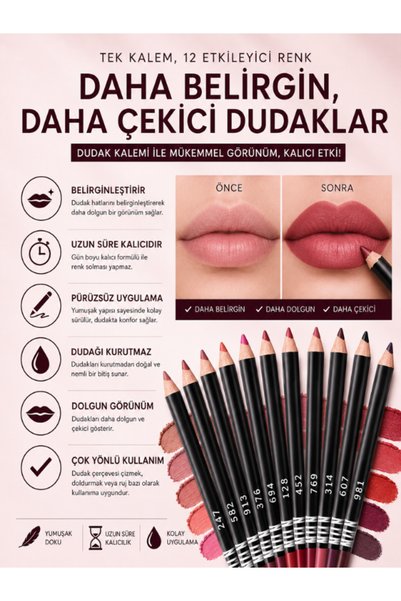 SheMask Lip Liner 12-Piece Set Lip Plumping Look Lip Liner Set Brown Nude Burgundy Red Shades Professional Lip Makeup Lip Liner Lip Moisturizer Brown Lip Liner Lip Care