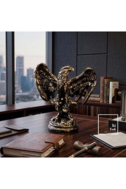 İki Yedi Konsept Kreariu Gold Eskitme Dekoratif Kartal Heykeli Ofis Makam Obj...