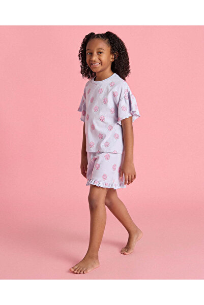 REDTAG Girls Blue Printed T-Shirt And Shorts Set