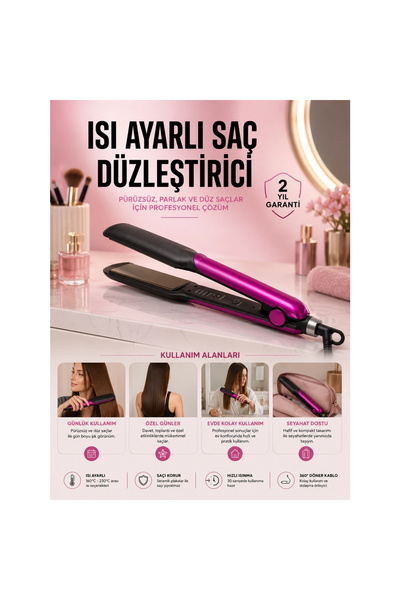 Epilons Hair Straightener Heat Adjustable Ceramic Coating Rotating Cable Anti...
