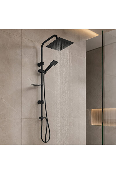 MRKSZ Siyah Tepe Duş Seti, El Duşlu ve Hortumlu Modern Banyo Duş Takımı