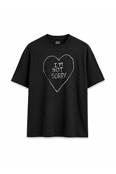 Darkia I Am Not Sorry Written Heart Printed Relaxed Fit Unisex Black T-Shirt