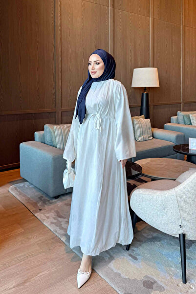 İmajButik فستان بتفاصيل على الكتف وربطة خصر بلون إكرو