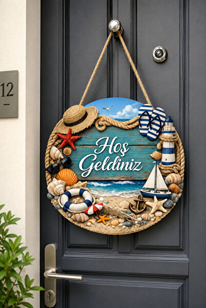 Lucena Sea Themed Welcome Door Ornament Round Decorative Door Panel Wooden