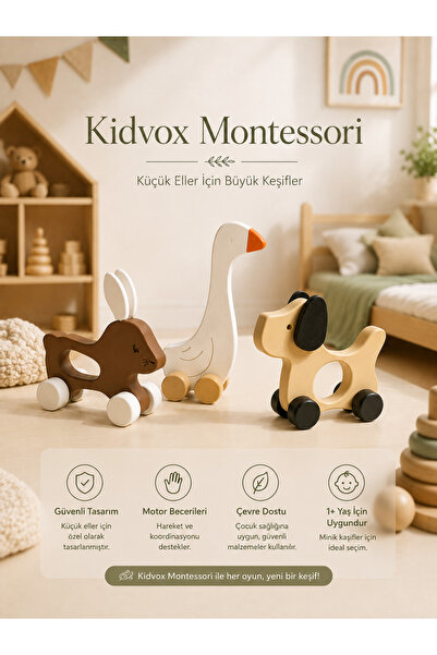 Kidvox Montessori Toy Set 3-Piece Rabbit Dog Goose Movable Educational Toy - ...