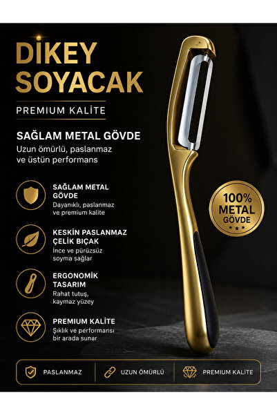 AKBA HOME Dikey Soyacak Metal Gövde Paslanmaz Çelik Bıçaklı Sebze Meyve Patat...