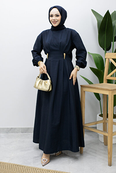 Tesettür Dünyası Double Buckle Pencil Dress Tsd260243 Navy Blue