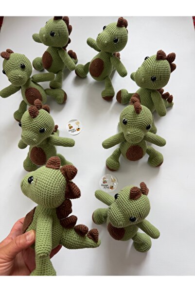 Adenya Amigurumi Örgü Dinazor Oyun ve Uyku Arkadaşı-Yeşil Kahverengi