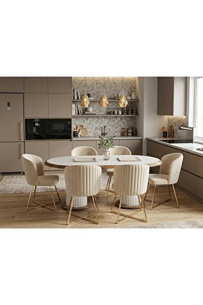 ÜNALMIŞ SALON MASASI YEMEK ODASI TAKIMI 95X185 6 KİŞİLİK SANDALYE YEMEK MASA ...