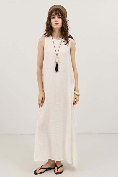Antioch Ecru Draped Halter Neck Midi Dress