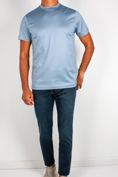 FORMENTİ Tricou pentru bărbați, cu gât crew, 100% bumbac, FSP-502 Albastru