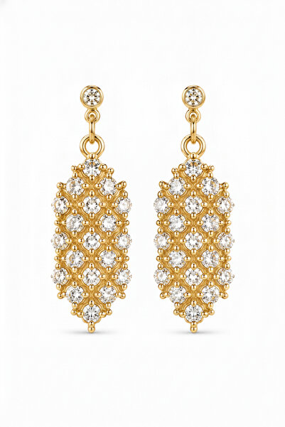 Jack Ferrero Sparkling Zircon Stone Gold Color Dangle Earrings - Stylish Bijo...