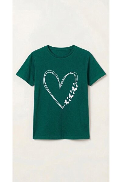 KOZİA OUTDOORS Women's Butterfly Heart Patterned Crew Neck Oversized T-Shirt