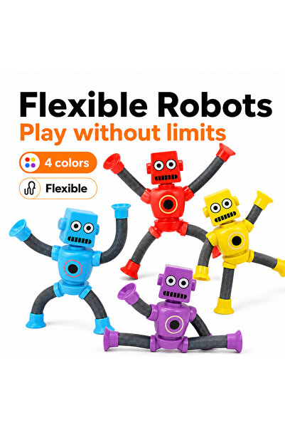 iTin Set jucarii robot flexibile pentru copii, 4 figurine fidget antistres, d...