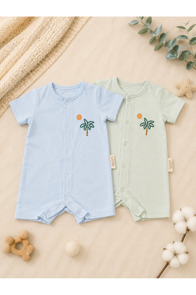 Bulut Anne ve Çocuk 2-Pack Boys' Overalls 100% Cotton Fabric Palm Tree Embroi...