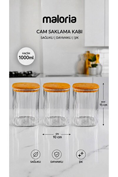Maloria Kare Bambu Kapaklı Kristal Çizgili Kavanoz