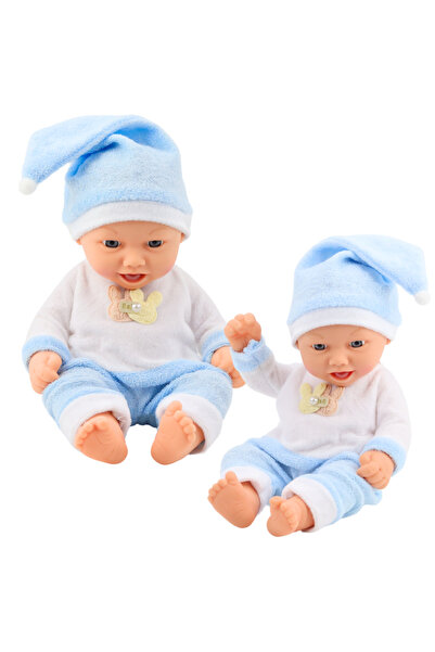 LeanToys Păpușă bebeluș în pijamale albastre, căciulă cu pompon