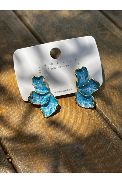 MODA Blue Effect Gold Framed Wavy Design Earrings