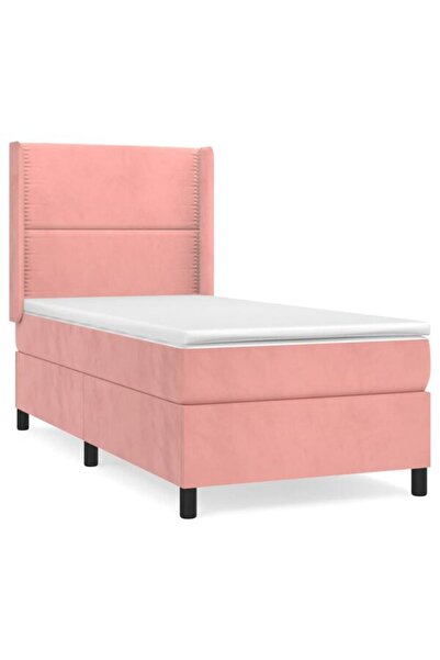 vidaxl Pat boxspring cu saltea, roz, 80 x 200 cm, catifea