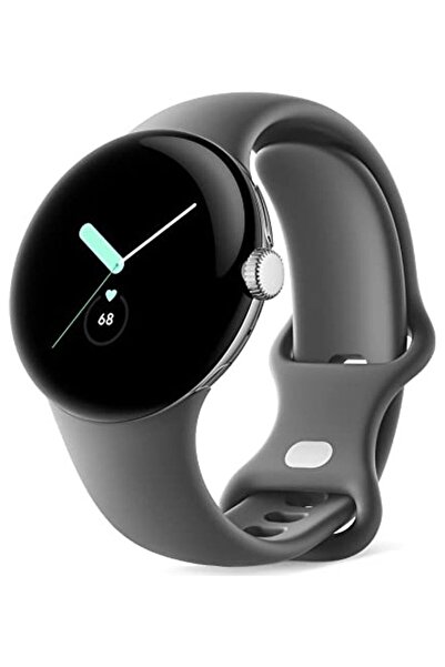 Google Pixel LTE Android Smartwatch Polished Silver Stainless Steel Case With...