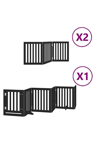 vidaxl Barieră pliabilă pentru câini cu ușă, 12 panouri, negru, 600 cm, lemn ...