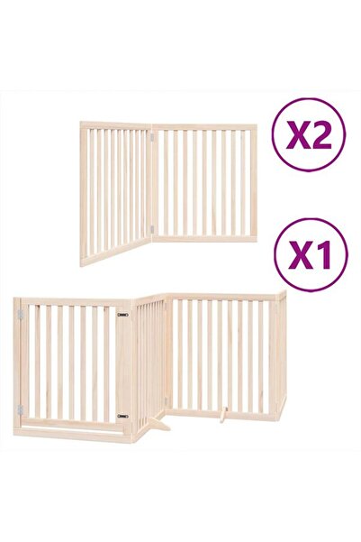 vidaxl Barieră pliabilă pentru câini cu ușă, 8 panouri, 640 cm, lemn de plop
