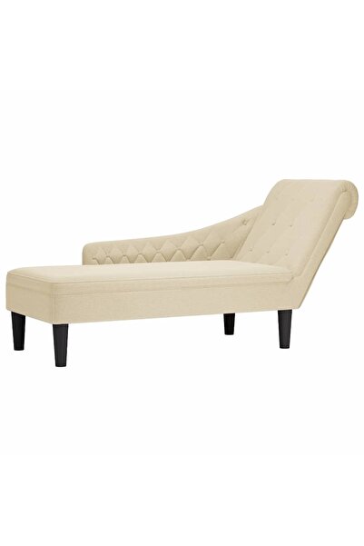 vidaxl Șezlong cu pernă și cotieră dreaptă, crem, textil