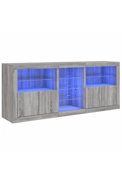 vidaxl Comodă cu lumini LED, gri Sonoma, 181,5 x 37 x 67 cm