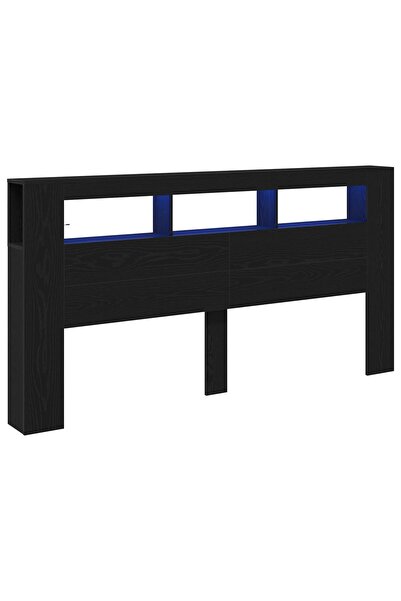 vidaxl Tăblie LED Stejar Negru 200 x 18,5 x 103,5 cm Lemn compozit