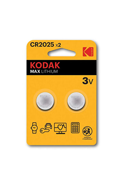 Kodak بطارية ليثيوم ماكس CR2025 على شكل عملة معدنية بجهد 3 فولت - قطعتان
