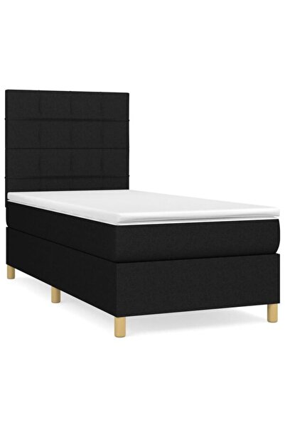 vidaxl Pat box spring cu saltea, negru, 80 x 200 cm, textil
