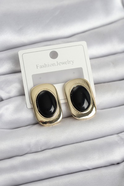 Generic Brand Black Color Square Model Vintage Women's Earrings Brass Materia...