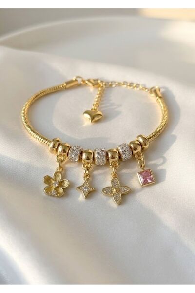 Elifsu Jewelry Steel Bracelet Zircon Stone Charm Bracelet Flower Bracelet