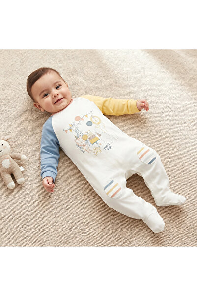Juniors Cotton Crew Neck Long Sleeves Sleepsuit with Safari Print