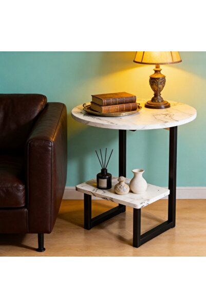 N.zone Modern Nightstand with Sleek Marble Finish and Practical Storage Shelf...