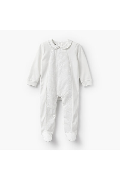 giggles Cotton Peter Pan Collar Long Sleeves Sleepsuit with Embroidered Detail
