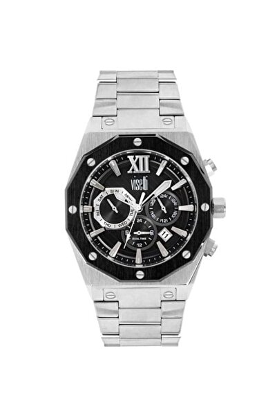 Visetti Ανδρικό ρολόι μαύρο 44mm ατσάλινο μπρασελέ 10 ATM WN-694SB