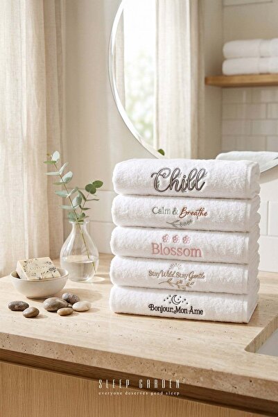 Sleep Garden 100% Cotton Embroidered Design Text Pattern Hand and Face Towel ...