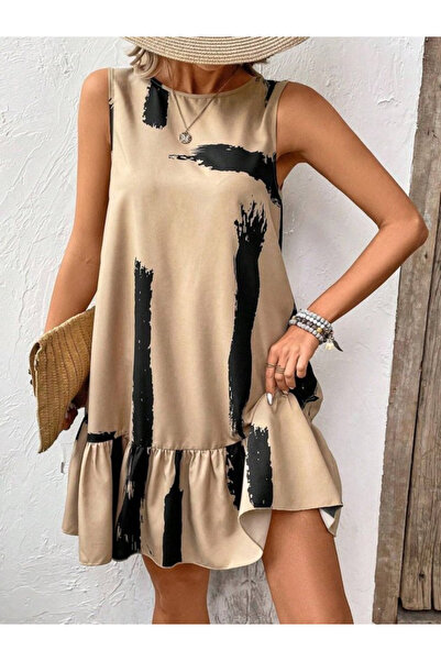 moda wanilia Γυναικείο κοντό φόρεμα με λαιμόκοψη ποδηλάτου και φιόγκο στην πλ...