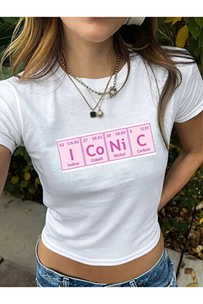 Violon Crop cu imprimeu iconic cu tabel periodic alb roz pentru femei